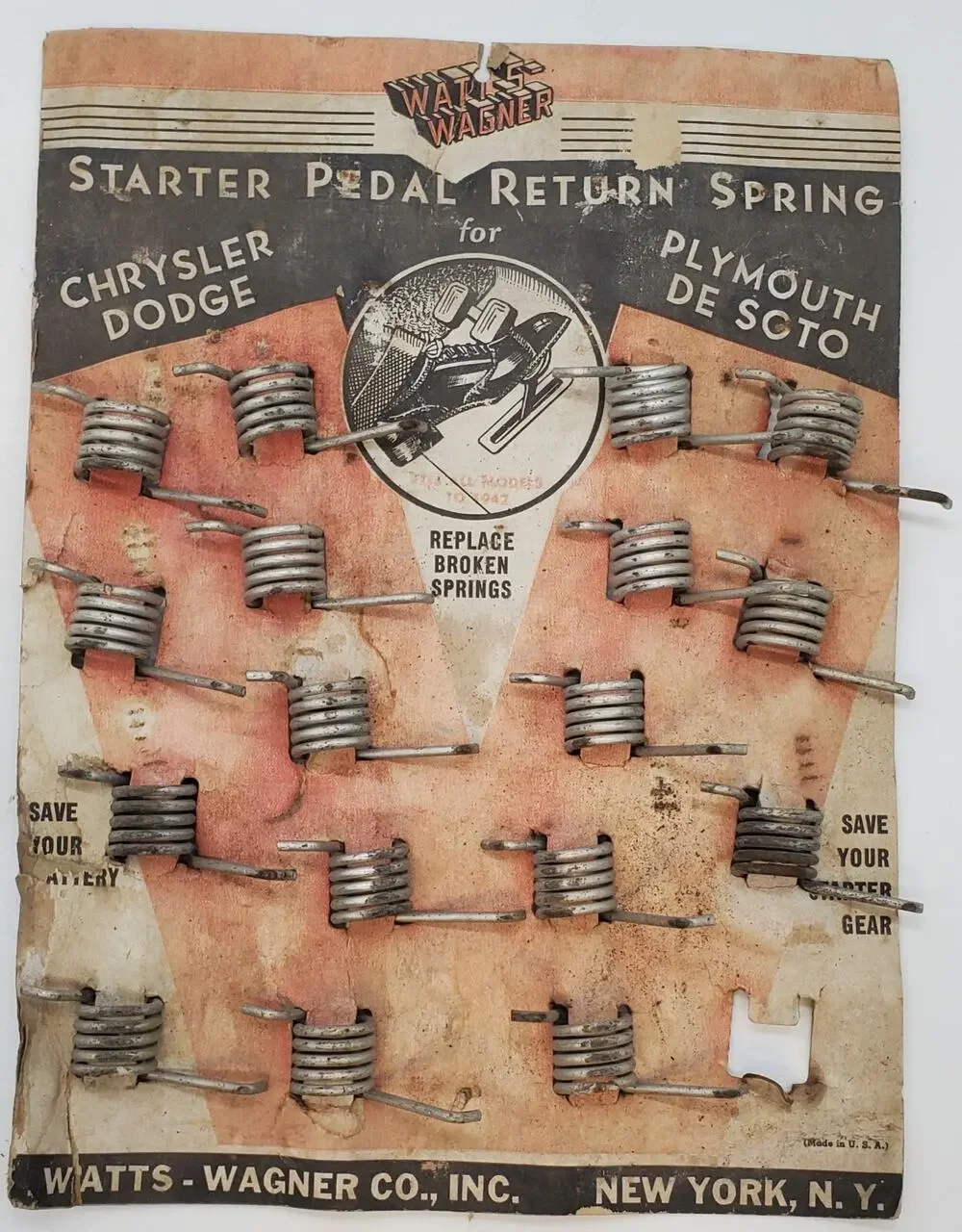 Vintage Card Watt's Wagner Starter Pedal Return Springs Chrysler Dodge Plymouth